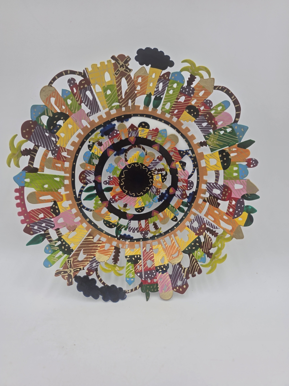 Jerusalem Metal Bowl Sculpture – Hand‑Painted by Emanuelm